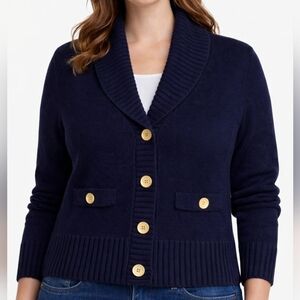 Victor Alfaro~Women Wool Chunky Cowl Neck Cardigan~Navy Nautical~LagenLook~ XL